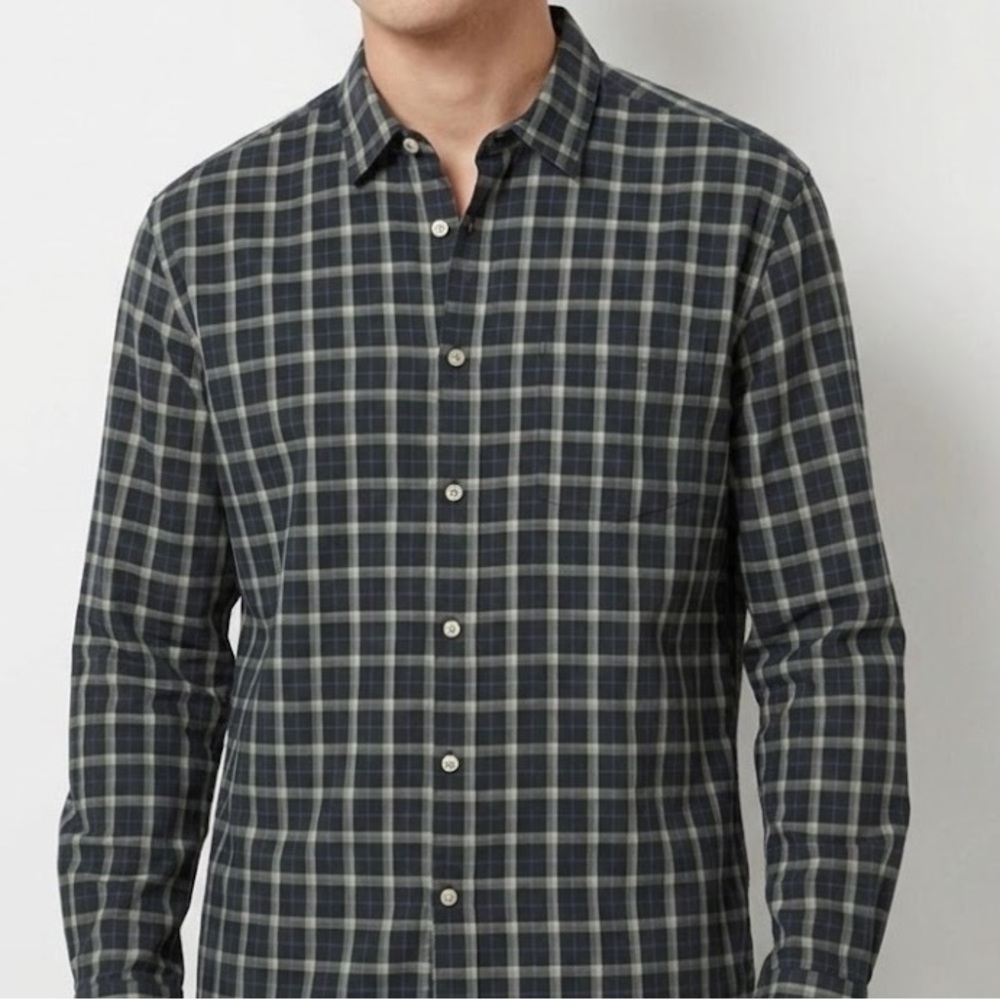 John Varvatos Luxe Black Plaid Cotton Long Sleeve Button Down Large